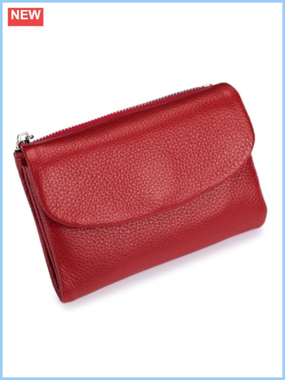 Genuine Leather RFID Bifold Wallet with Zipper Pockets for Women